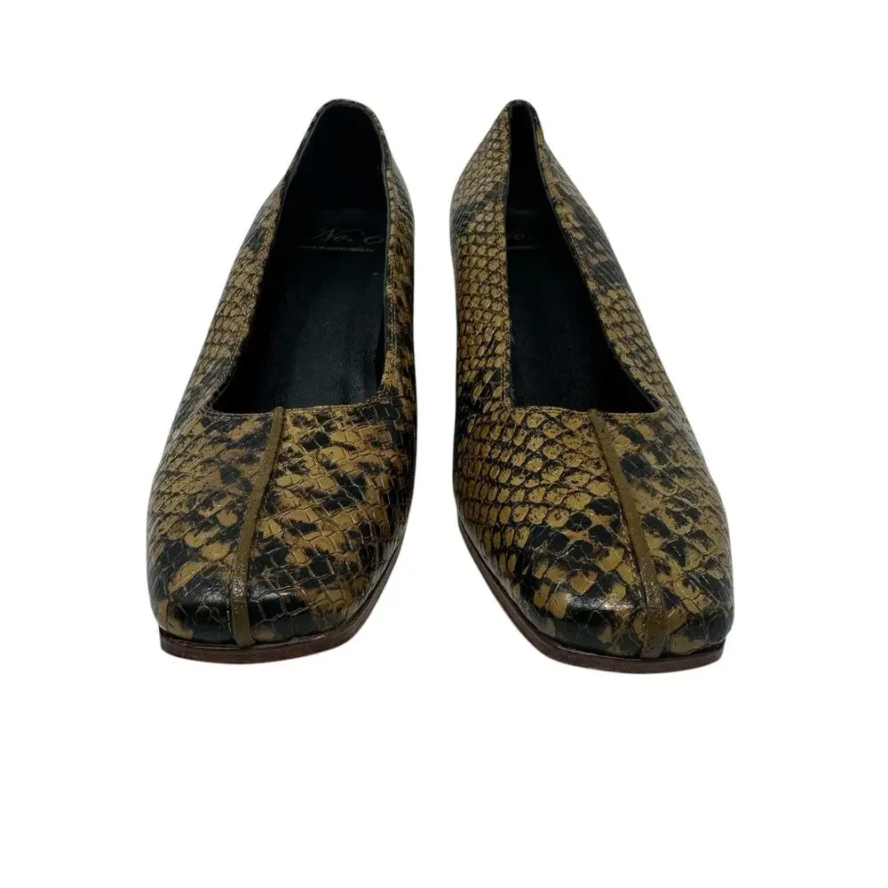 No. 6 Heels Pumps Shoes Snakeskin‎ Leather Square Toe Brown Tan Size US 6